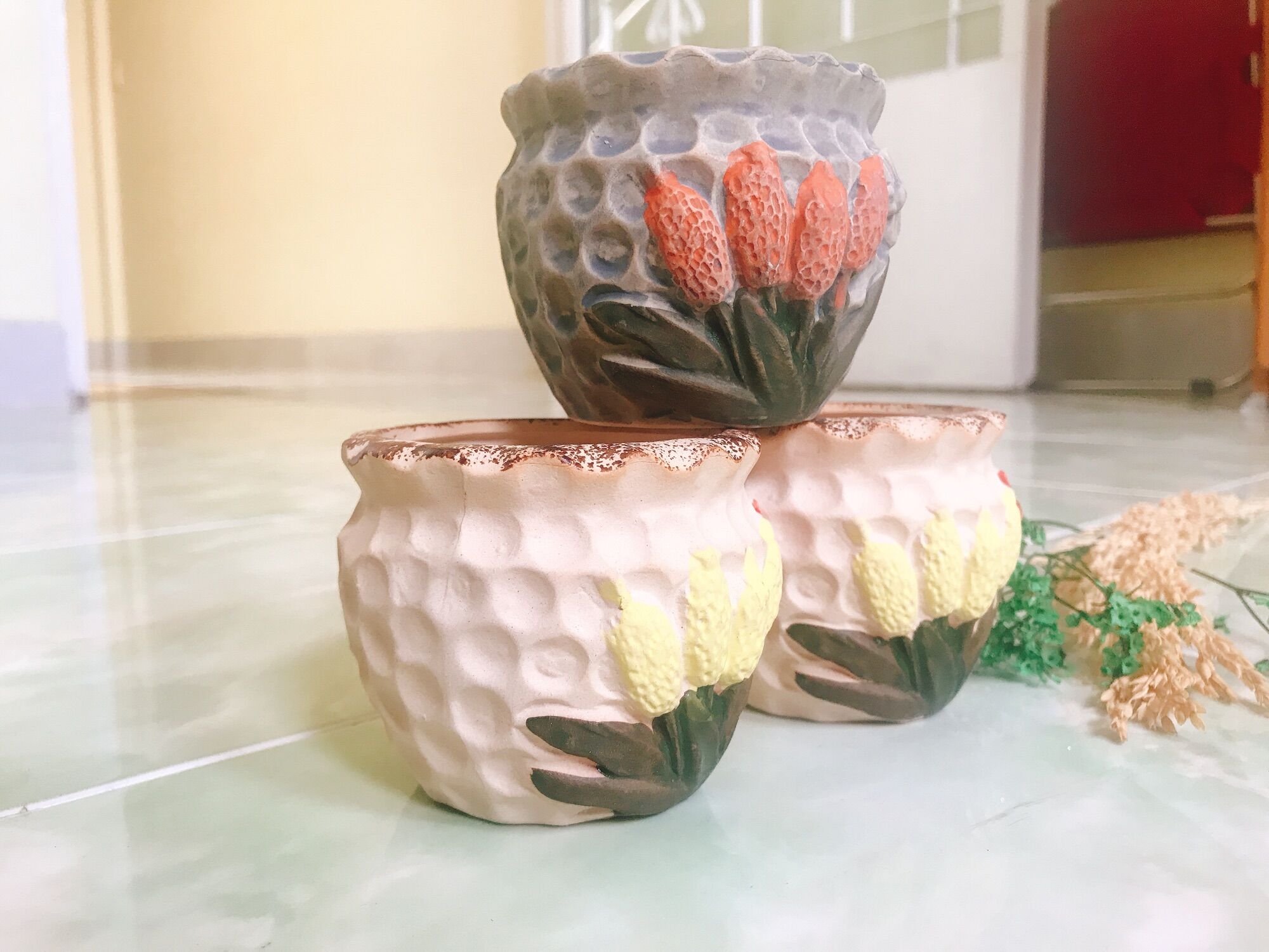 [HCM]Chậu trồng sen đá giả cổ mini