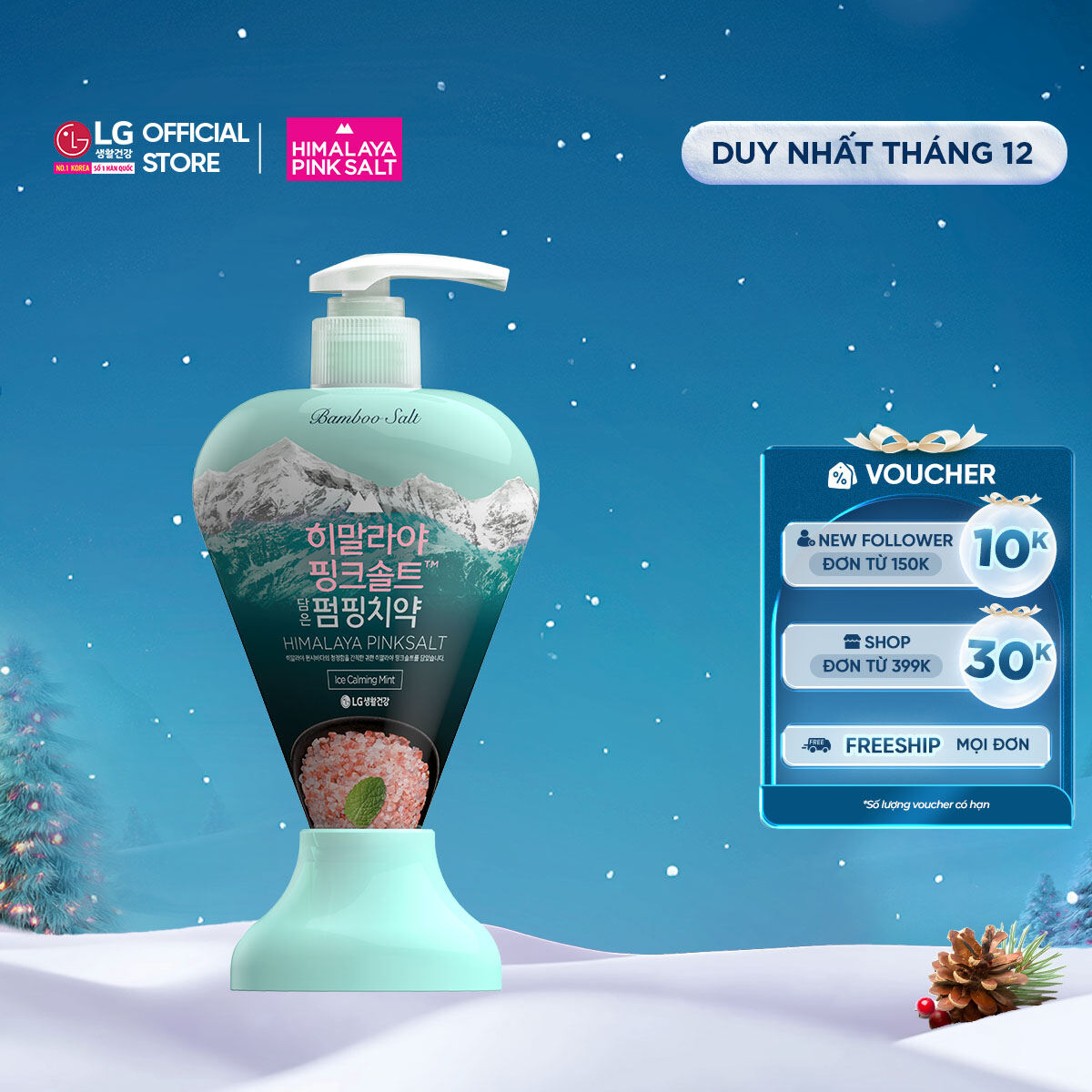  LG Daily Beauty Official  Kem đánh răng hương bạc hà mát lạnh chứa muối hồng Himalaya và muối tre Bamboo Salt Himalaya PinkSalt 285g 