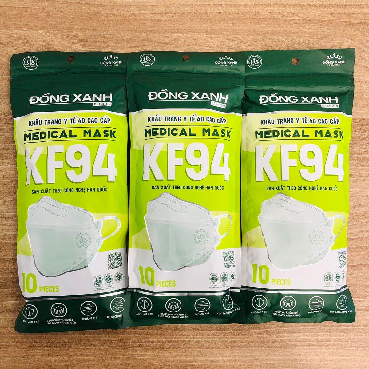 Khẩu trang kf94 đồng xanh premium 10 cái/túi