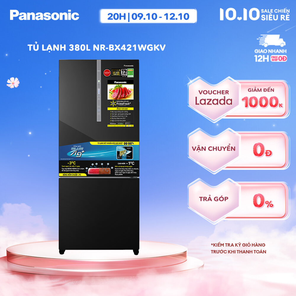 [Trả góp 0%] Tủ Lạnh 2 Cánh Panasonic 380 lít NR-BX421WGKV ngăn đá dưới - Ngăn đông mềm siêu tốc - B