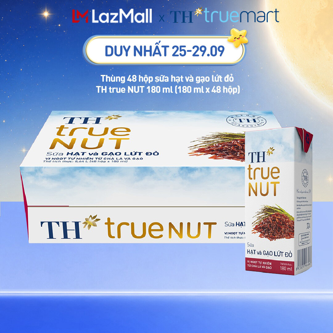Thùng 48 hộp sữa hạt và gạo lứt đỏ TH true NUT 180 ml (180 ml x 48)