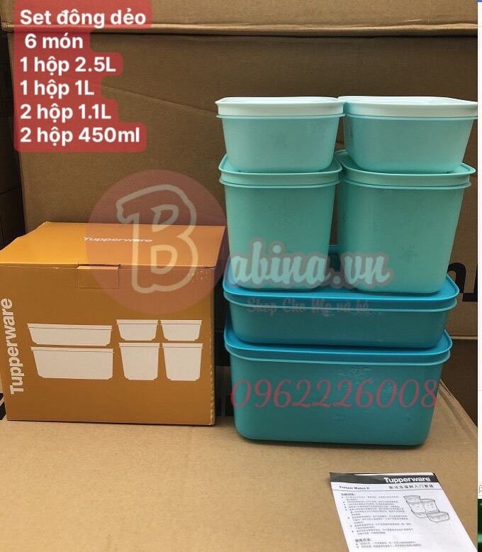 Set 6 hộp đông dẻo Tupperware gen 2, hộp trữ đông Tupperware chính hãng