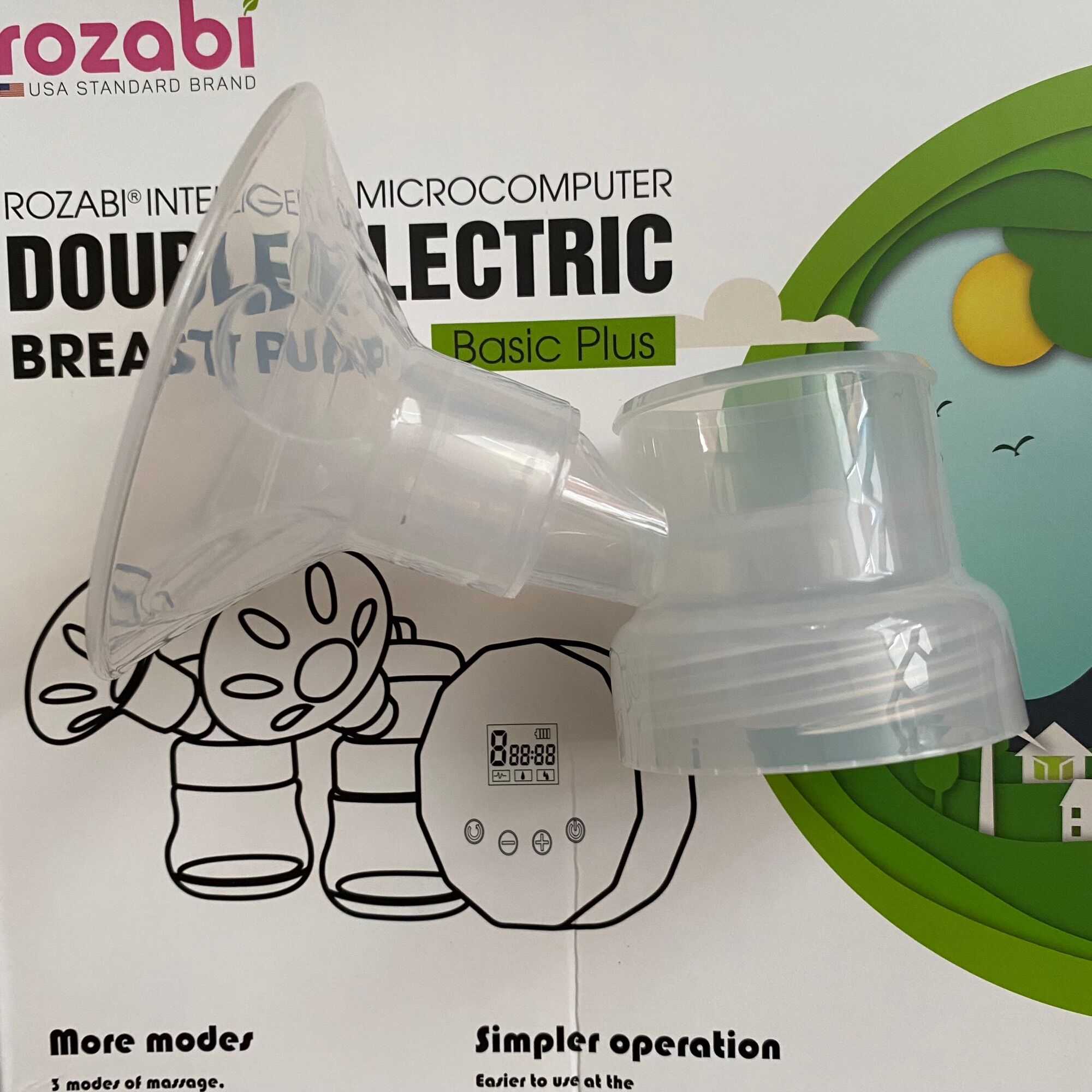 Bình, cổ phễu và nắp trên máy hút sữa Rozabi Basic Plus