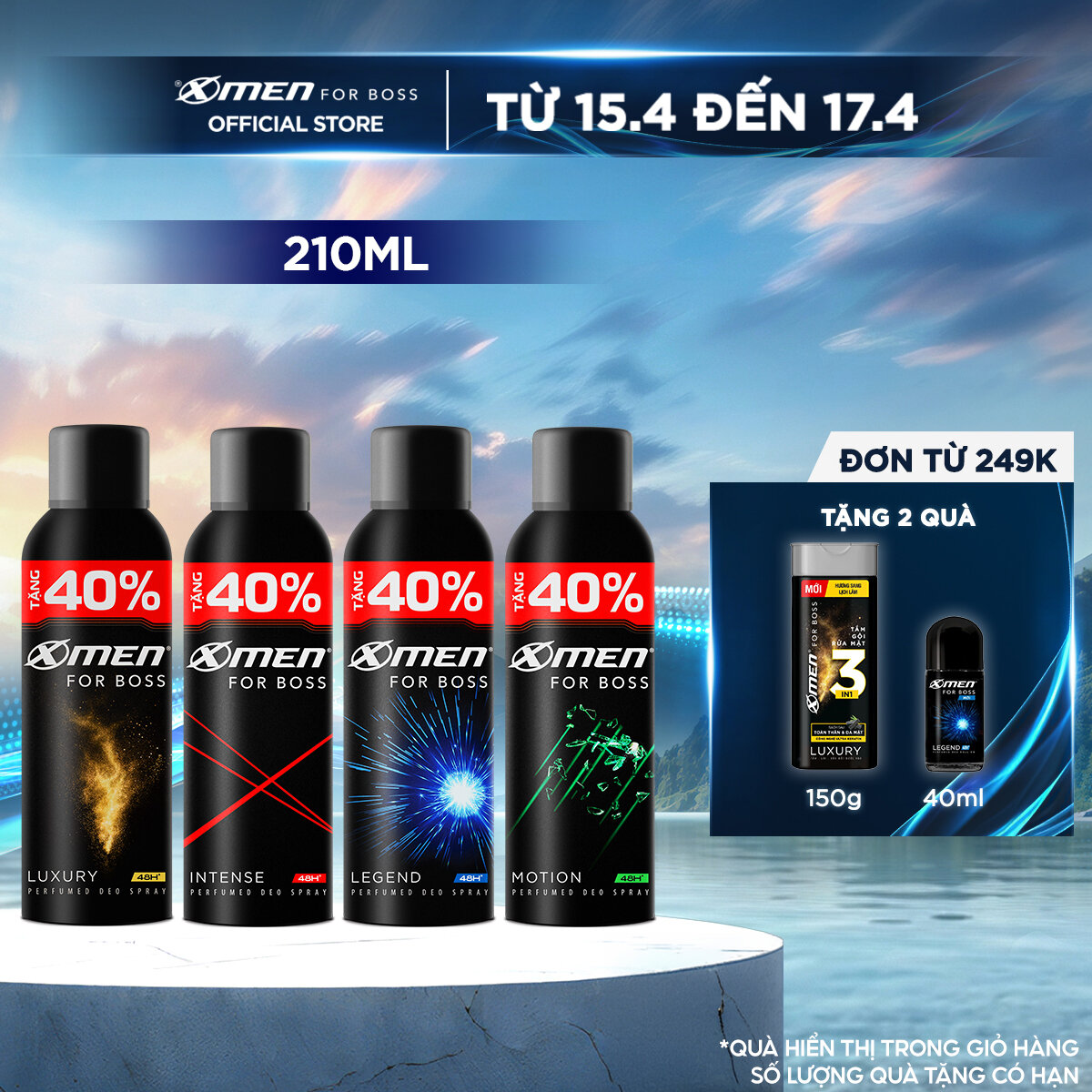 [ Tặng thêm 40% dung tích ] Xịt khử mùi X-Men For Boss Intense/ Luxury/Legend/Motion 210ml - Hương nước hoa châu Âu