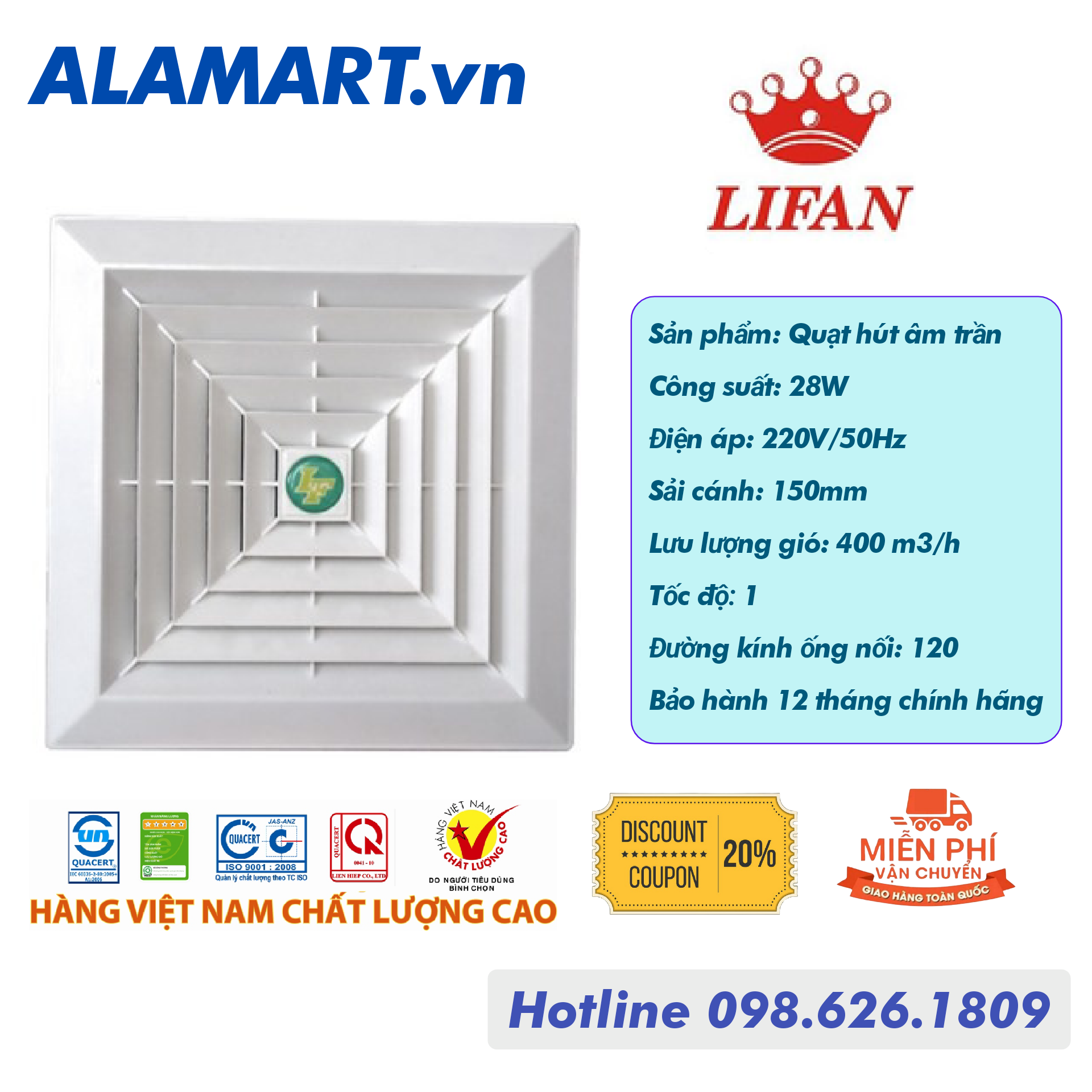 Quạt hút âm trần lifan ht-30b