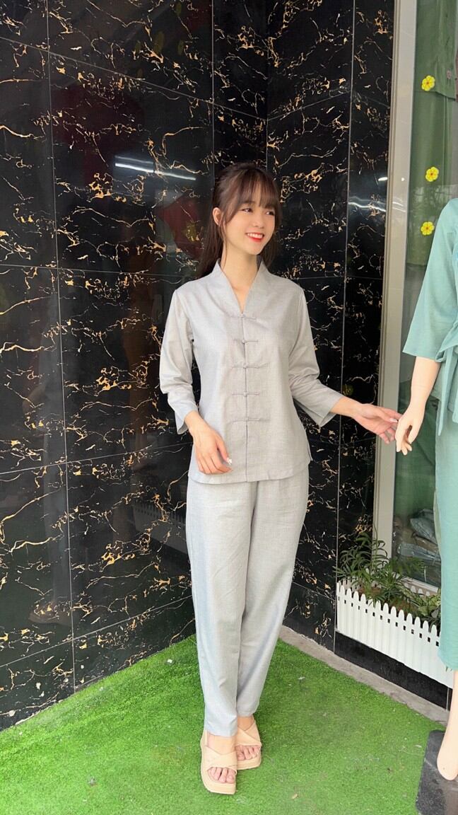 Đồ lam đi chùa nữ vải linen bà lai