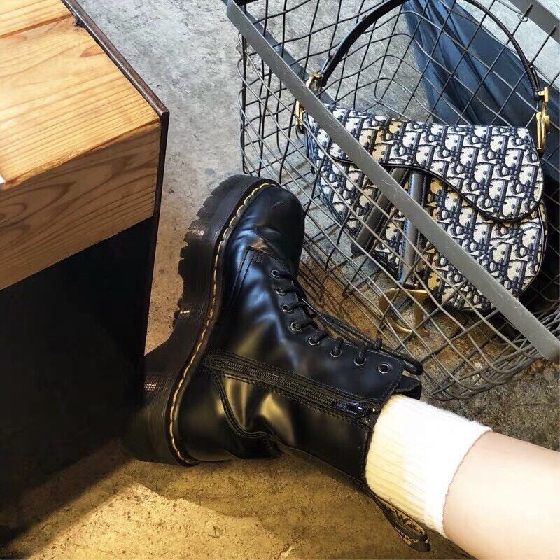 Giày boot nữ M298 có khoá chỉ vàng đế dày bốt boots ulzzang