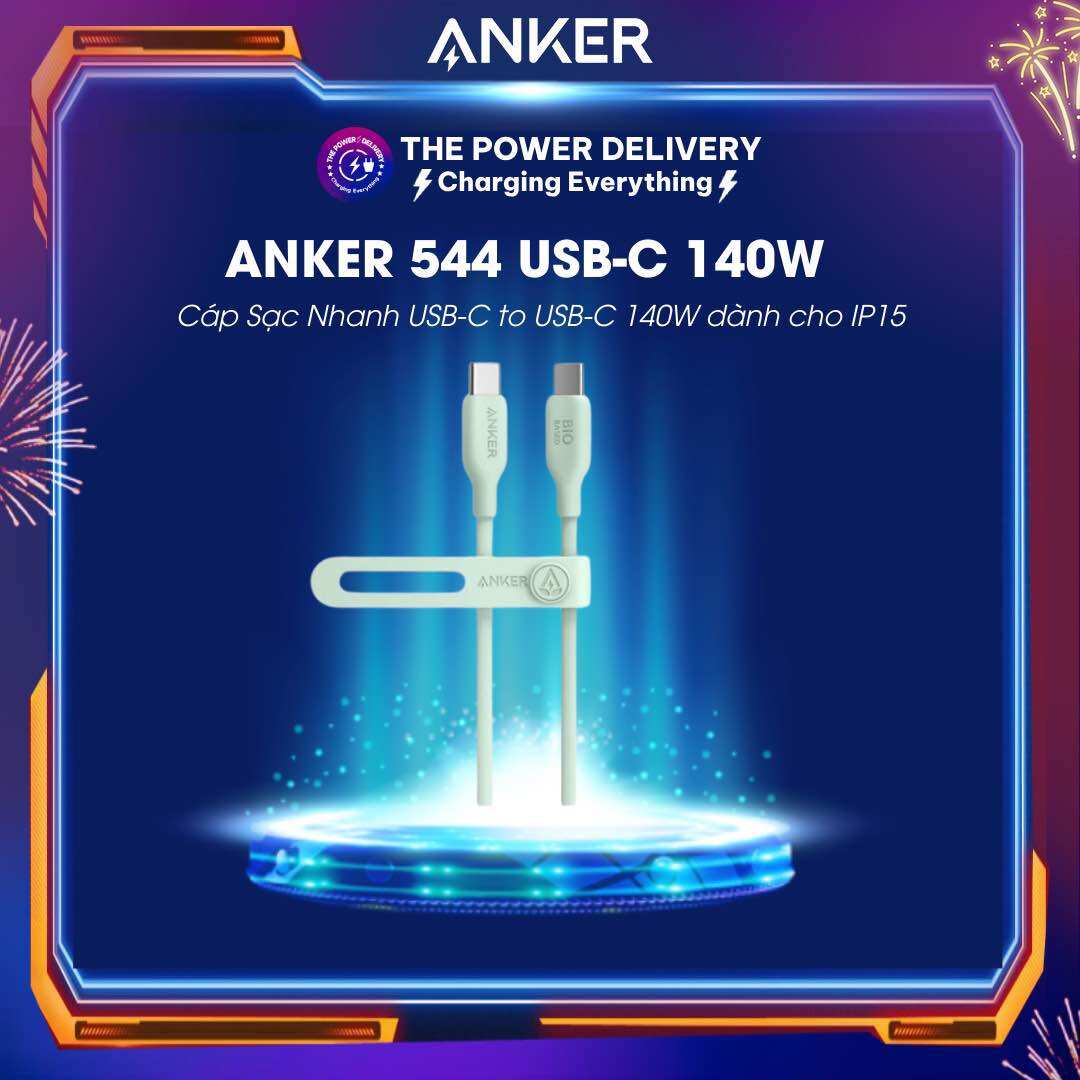 Cáp sạc nhanh anker 544 usb-c to usb-c 140w bio-based a80f1 a80f2 dành cho ip15 - hàng chính hãng - bảo hành 18 tháng