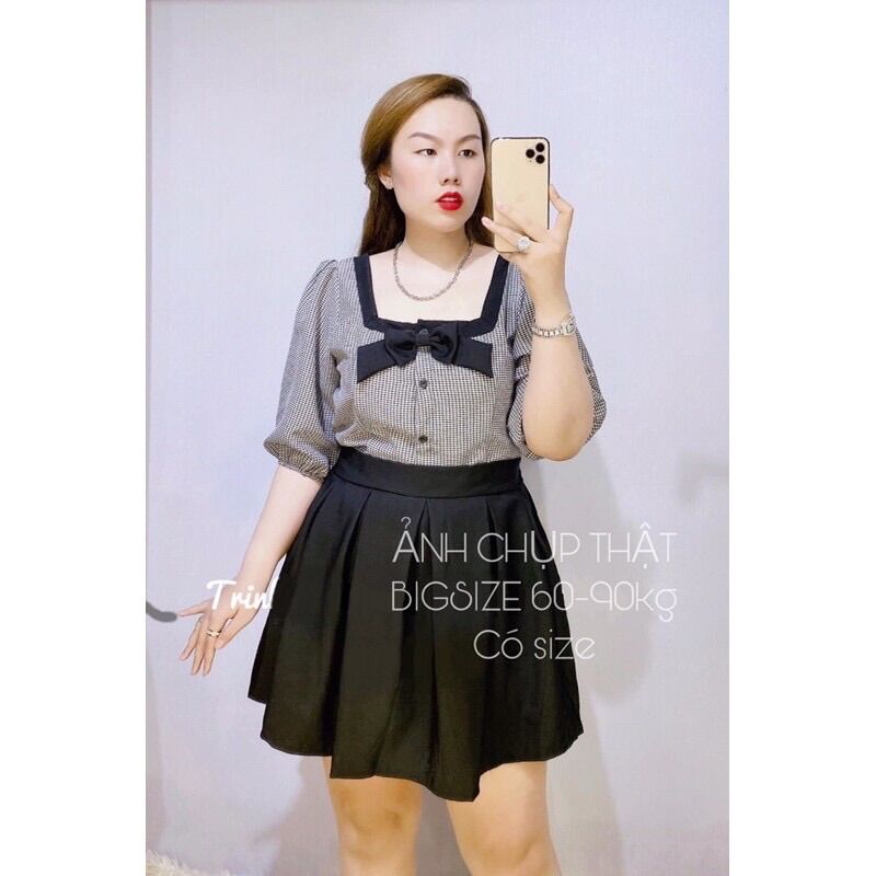 [Shop bigsize nữ 60kg-90kg] Áo kiểu tiểu thư sọc caro