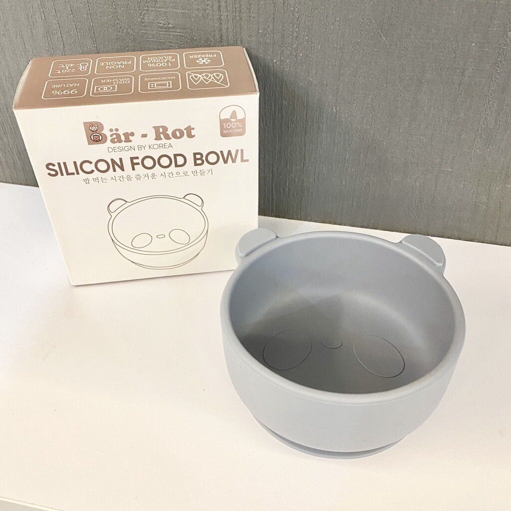 Bát ăn dặm hình Gấu có đế hít chống đổ Bar - Rot Silicon FOOD BOWL chính hãng Hàn Quốc | Bát ăn dặm silicon cho bé