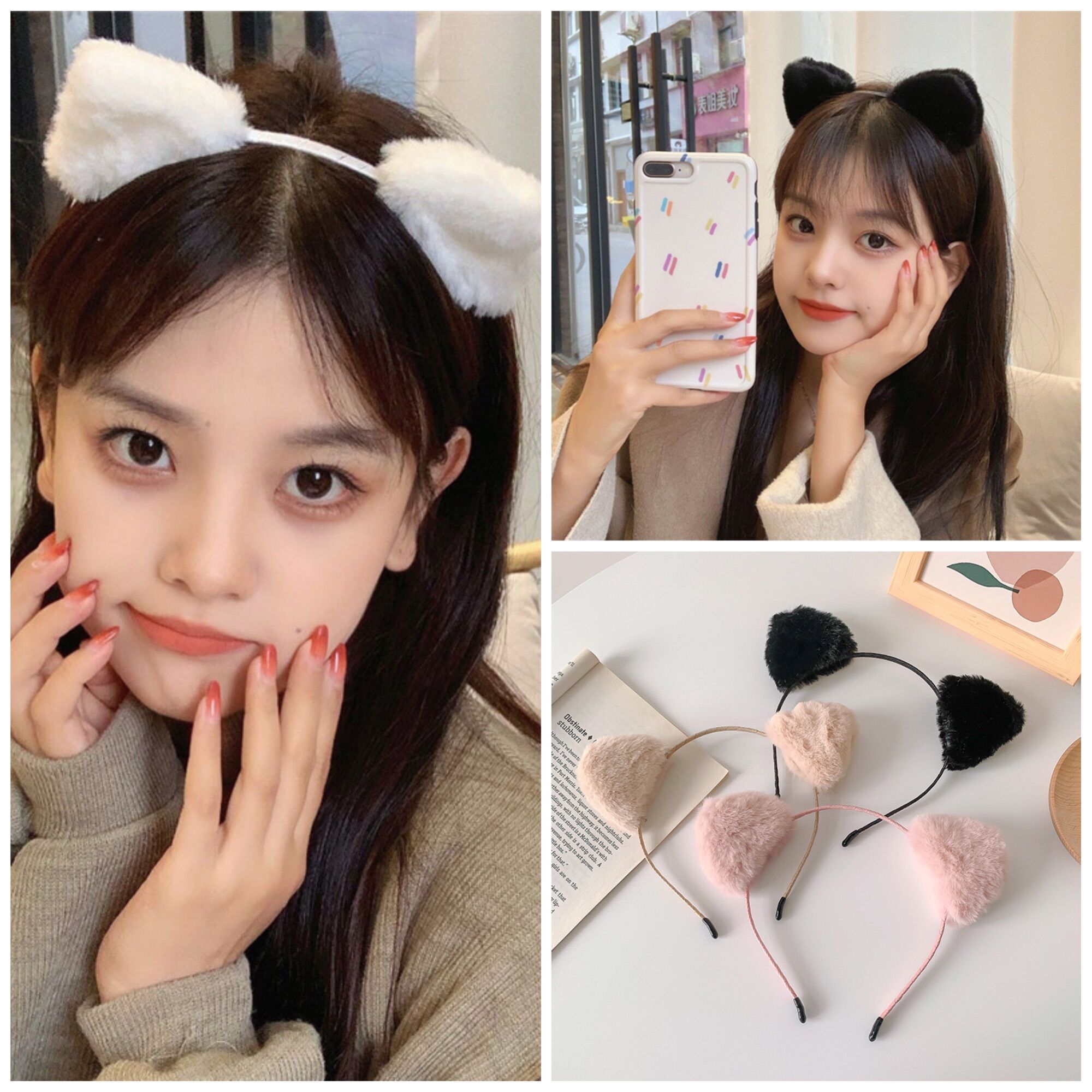 Bờm băng đô cài tóc tai mèo lông vũ sang trọng, ngọt ngào, bờm cài tóc rửa mặt, trang điểm cho nữ