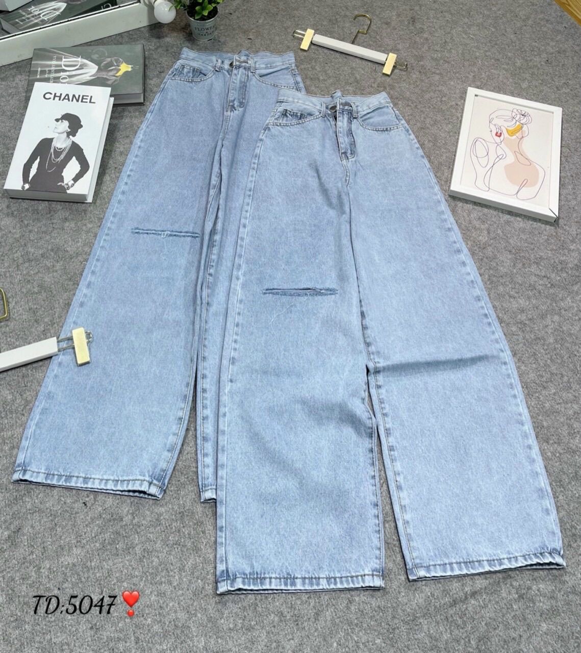 💕Baggy Jeans Ống Suông Rách 1 Line