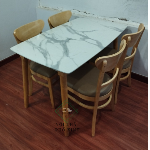 bộ bàn ăn mango giả đá 4 ghế 40*42cm