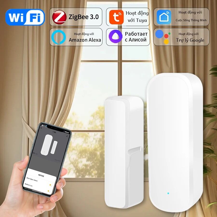 Tuya Wifi Zigbee Cửa Cửa Sổ Cảm Biến Từ Tính Nhà Thông Minh Tự Động Hóa An Ninh Báo Trộm Tương Thích Với Alexa Google Home