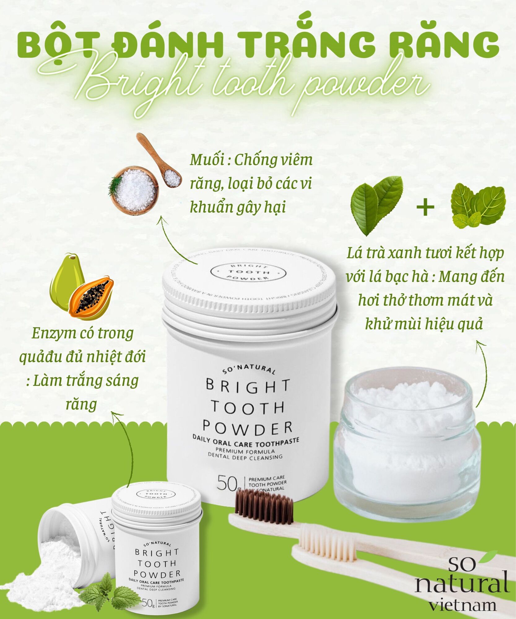 [HCM]Bột Đánh Trắng Răng Thơm Miệng BRIGHT TOOTH POWER Chính Hẵng