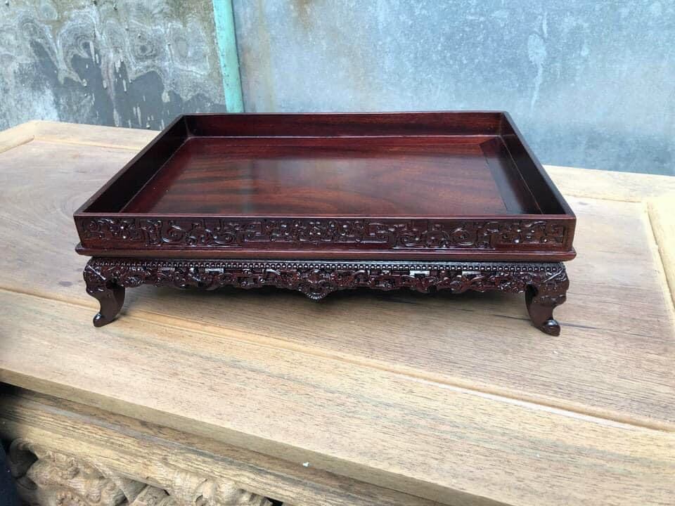 khay trà chân quỳ gỗ gụ