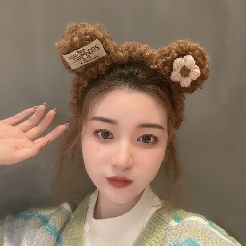 Băng đô cài tóc tai gấu lông xù dễ thương