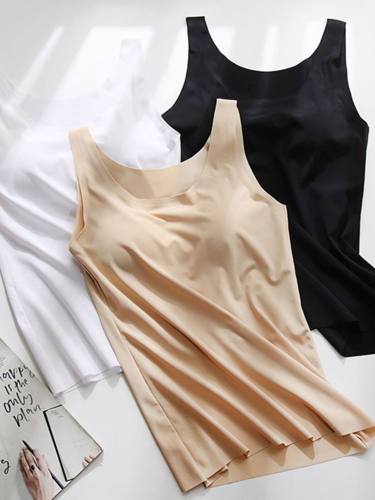 Ice Lụa One-piece Nữ Đồ Ngủ Bralette Áo Ba Lỗ Thon Gọn Đệm Áo Hai Dây Áo Khoác Ngoài Thoải Mái Thoáng Khí Quần Lót