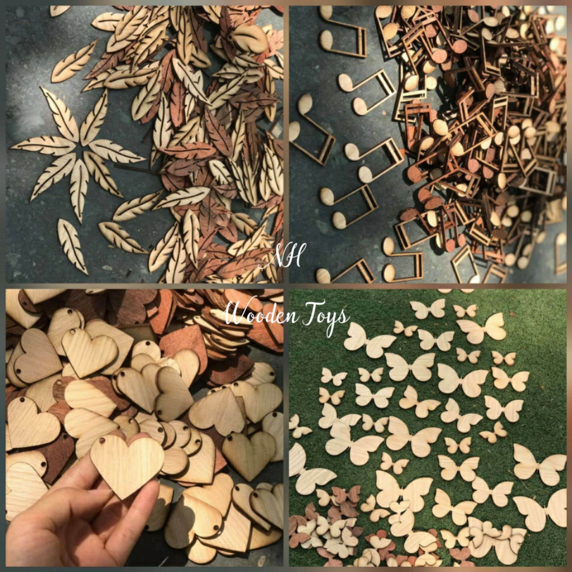 Combo 10 món đồ decor bằng gỗ 🔥trái tim gỗ , khúc nhạc, chiếc lá , con bướm🔥tô vẽ trang trí
