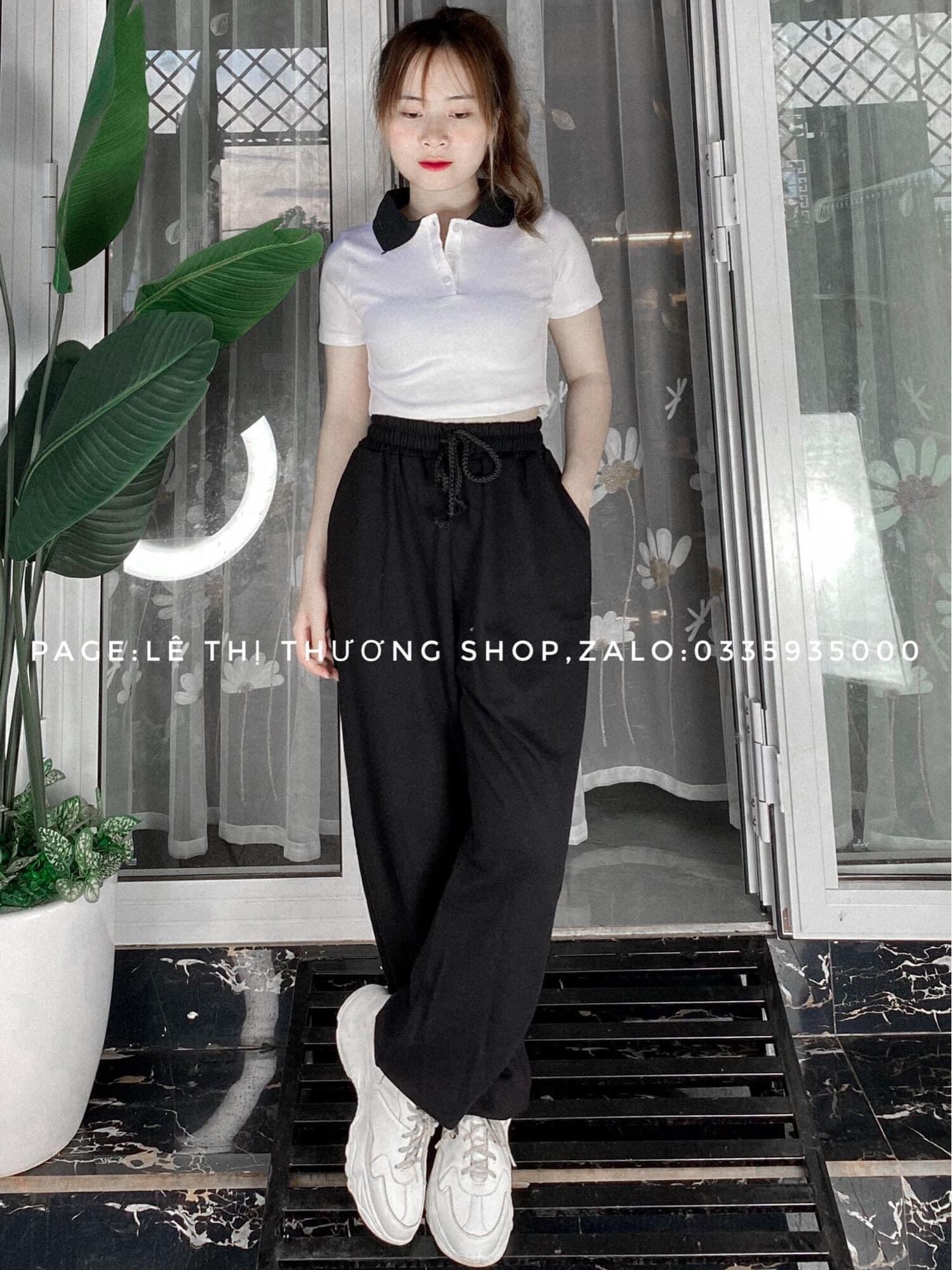 QUẦN JOGGER TRƠN + CROPTOP PETTER PHỐI CỔ