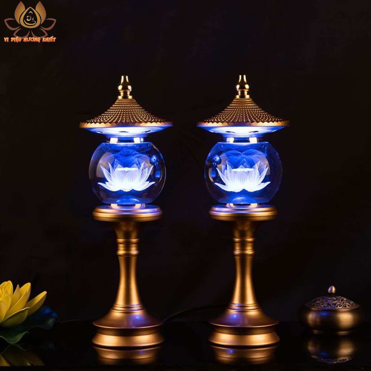CẶP 2 CÂY ĐÈN LED HOA SEN PHA LÊ THỜ CÚNG TRANG TRÍ