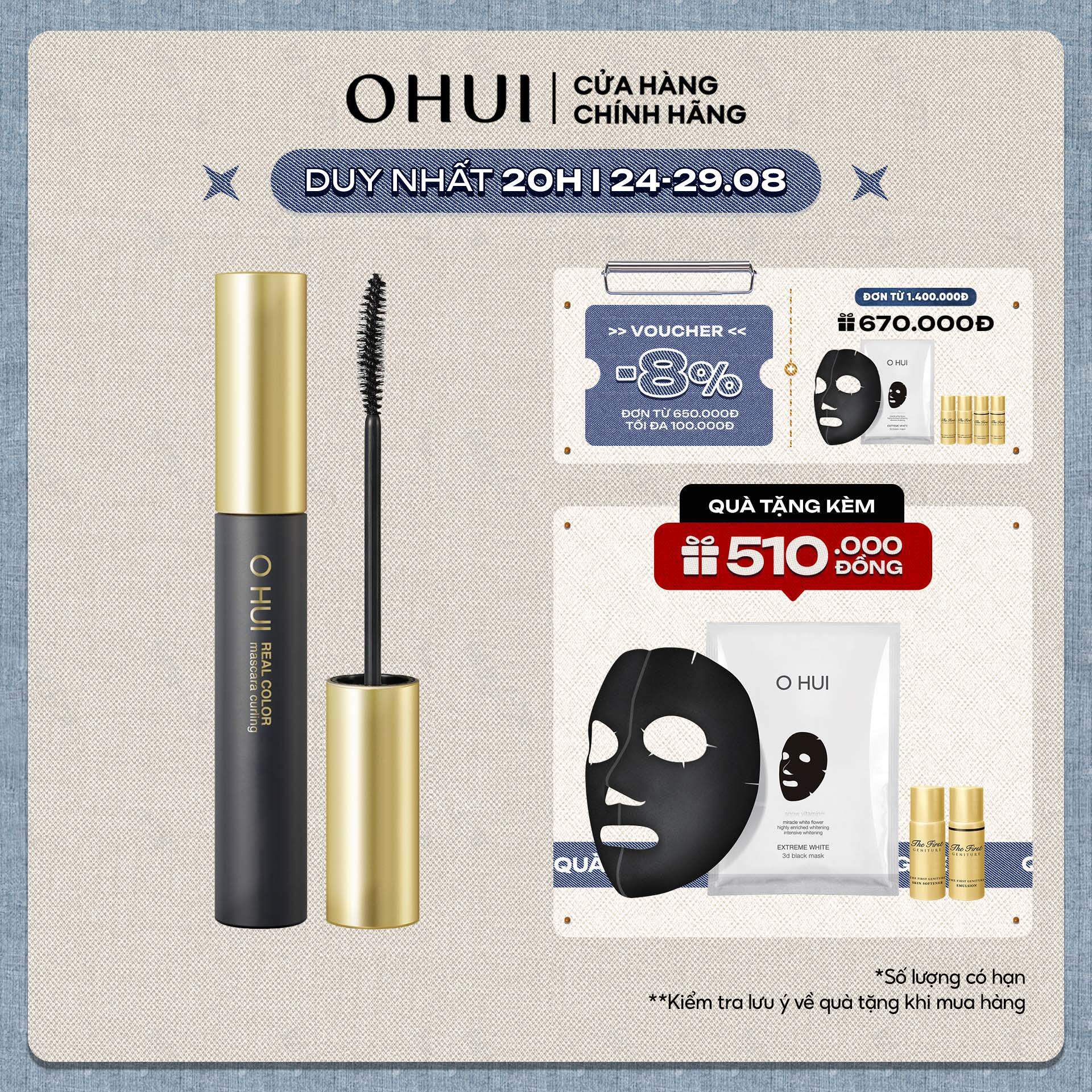 Mascara đầu cọ cong 3D làm dài & cong mi bám mi nhẹ nhàng OHUI Real Color Mascara Curling Black