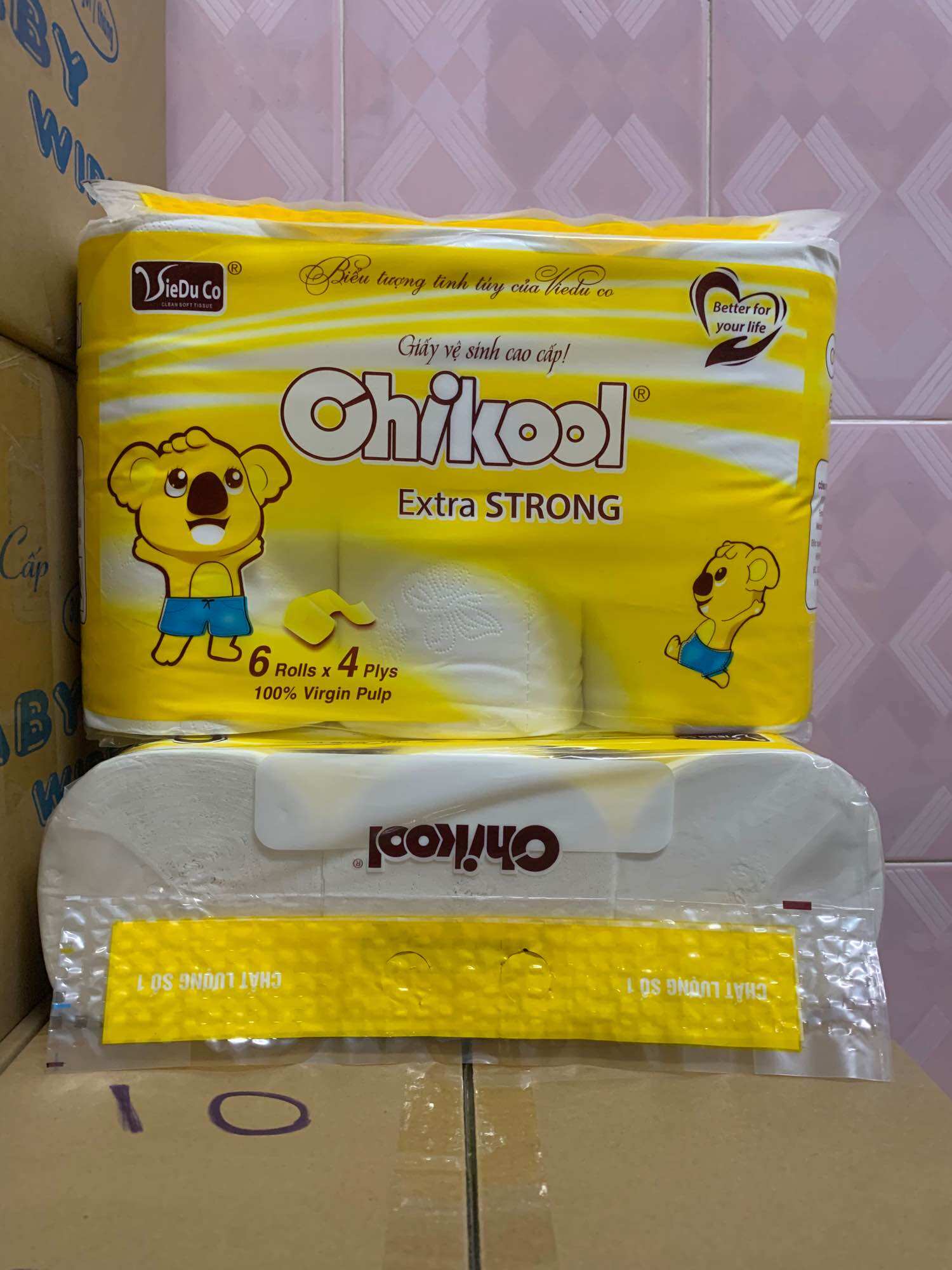 GIẤY 6 CUỘN KHÔNG LÕI CHIKOOL VÀNG EXTRA GIẤY LỤA 4 LỚP- MỀM MỊN VÀ DAI