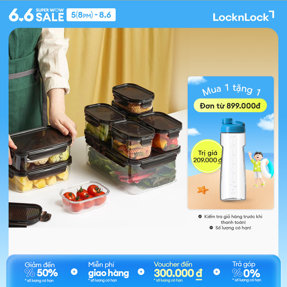 Hộp bảo quản thực phẩm bằng nhựa Lock&Lock Bisfree Modular từ 260ml đến 4.8L Nắp nâu gài 4 chiều, hộp đựng kín hơi