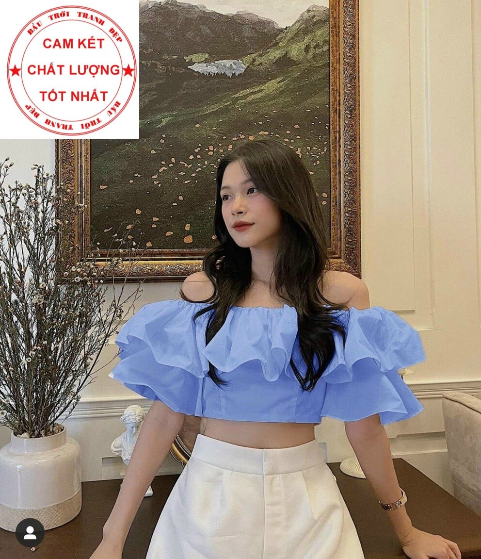 Áo trễ vai tay xòe, áo croptop, áo kiểu nữ, phụng hoàng