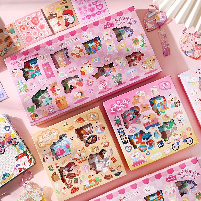 Hộp 100 tấm sticker trang trí sổ, bìa sách, toploader