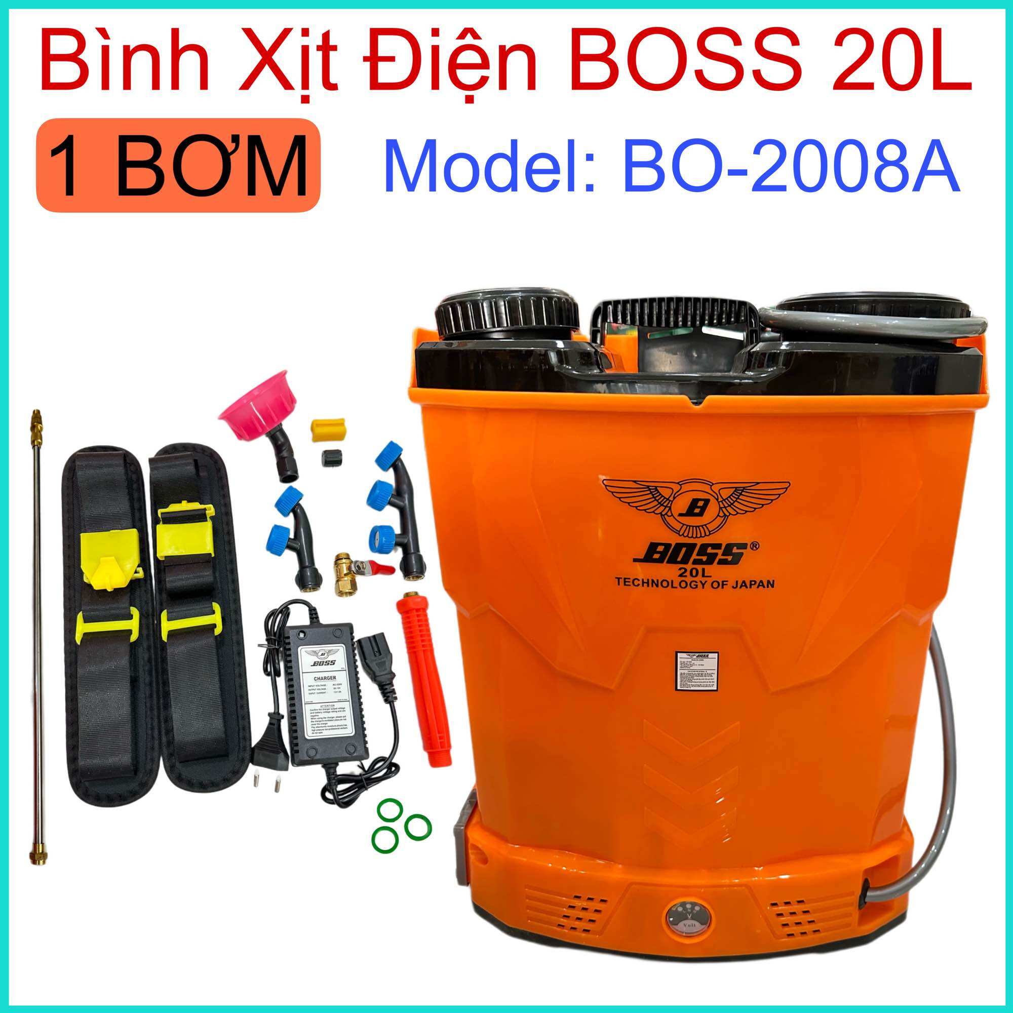 Bình xịt điện, phun thuốc sâu boss 20l 1 bơm 12v 8ah