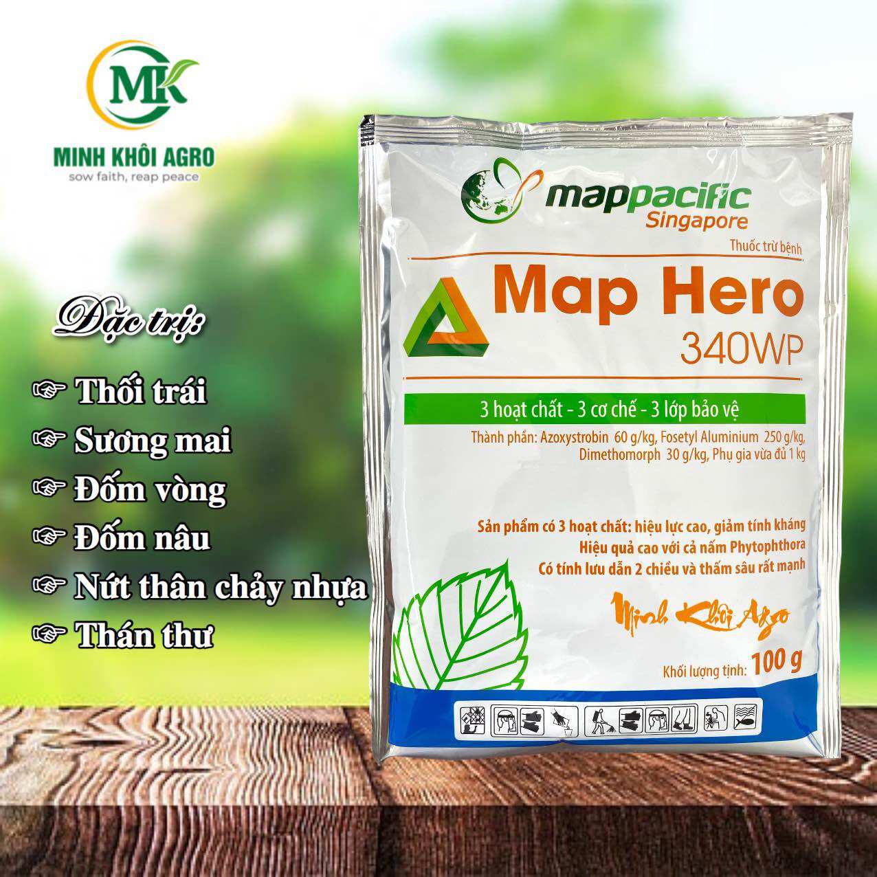 Map Hero 340WP | Phòng trừ bệnh sương mai, thối thân xì mủ, mốc sương, thán thư...