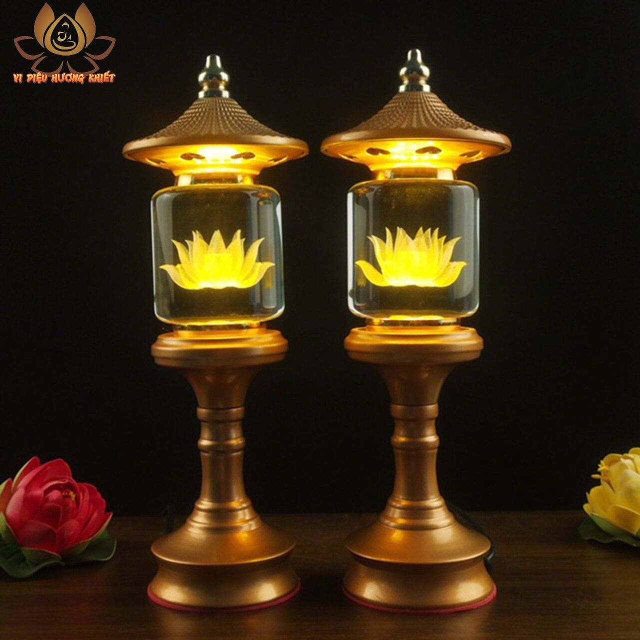 CẶP 2 CÂY ĐÈN LED HOA SEN PHA LÊ THỜ CÚNG TRANG TRÍ
