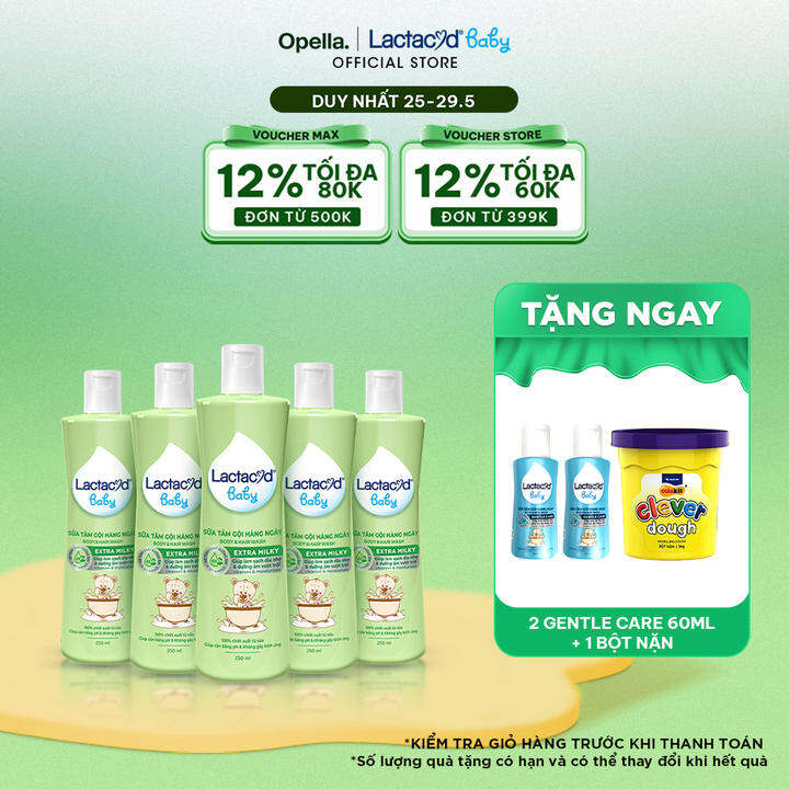 Bộ 5 chai Sữa Tắm Gội Trẻ Em Lactacyd Baby Extra Milky Làm Sạch Dịu Nhẹ và Dưỡng Ẩm Vượt Trội 250ml/chai