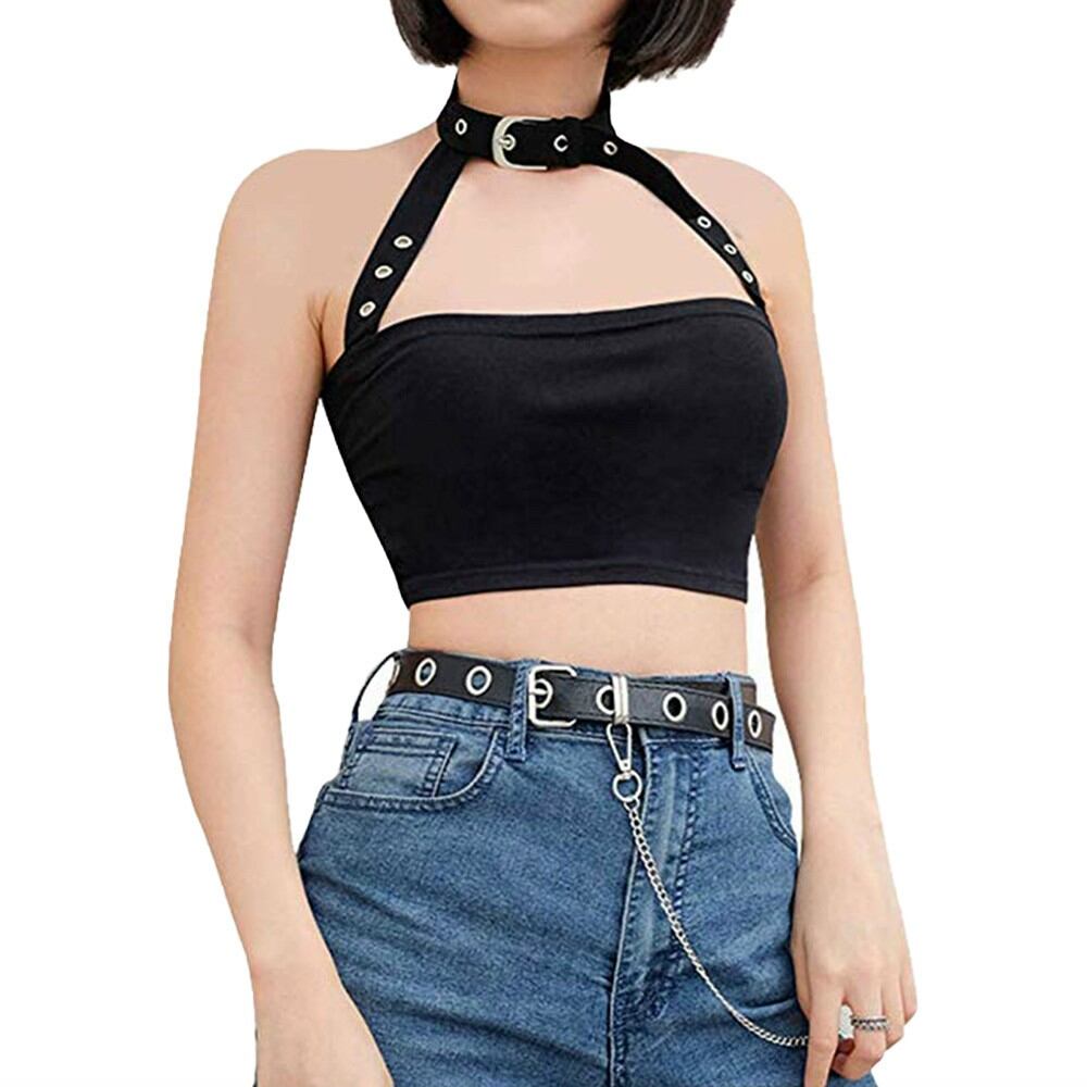 Áo ống croptop phối chocker cá tính
