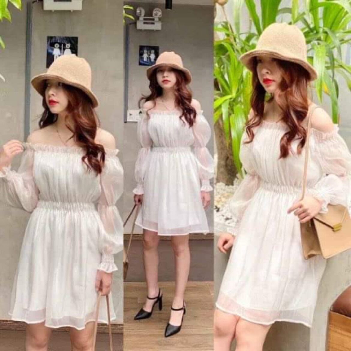 Đầm bẹt vai công chúa voan tơ ngắn