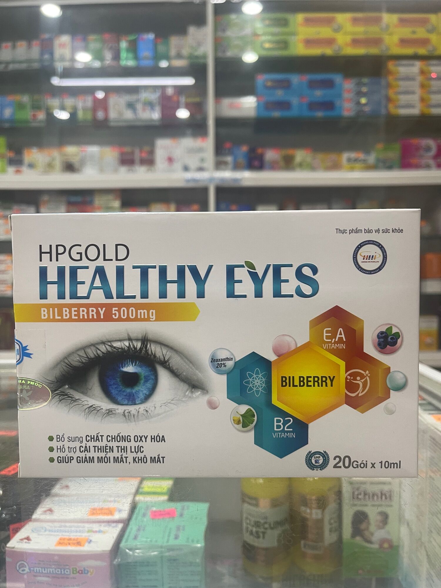 Hpgold healthy eyes - 20 gói x 10ml - bổ sung chất chống oxy hoá, hỗ trợ cải thiện thị lực, giúp giảm mỏi mắt, khô mắt