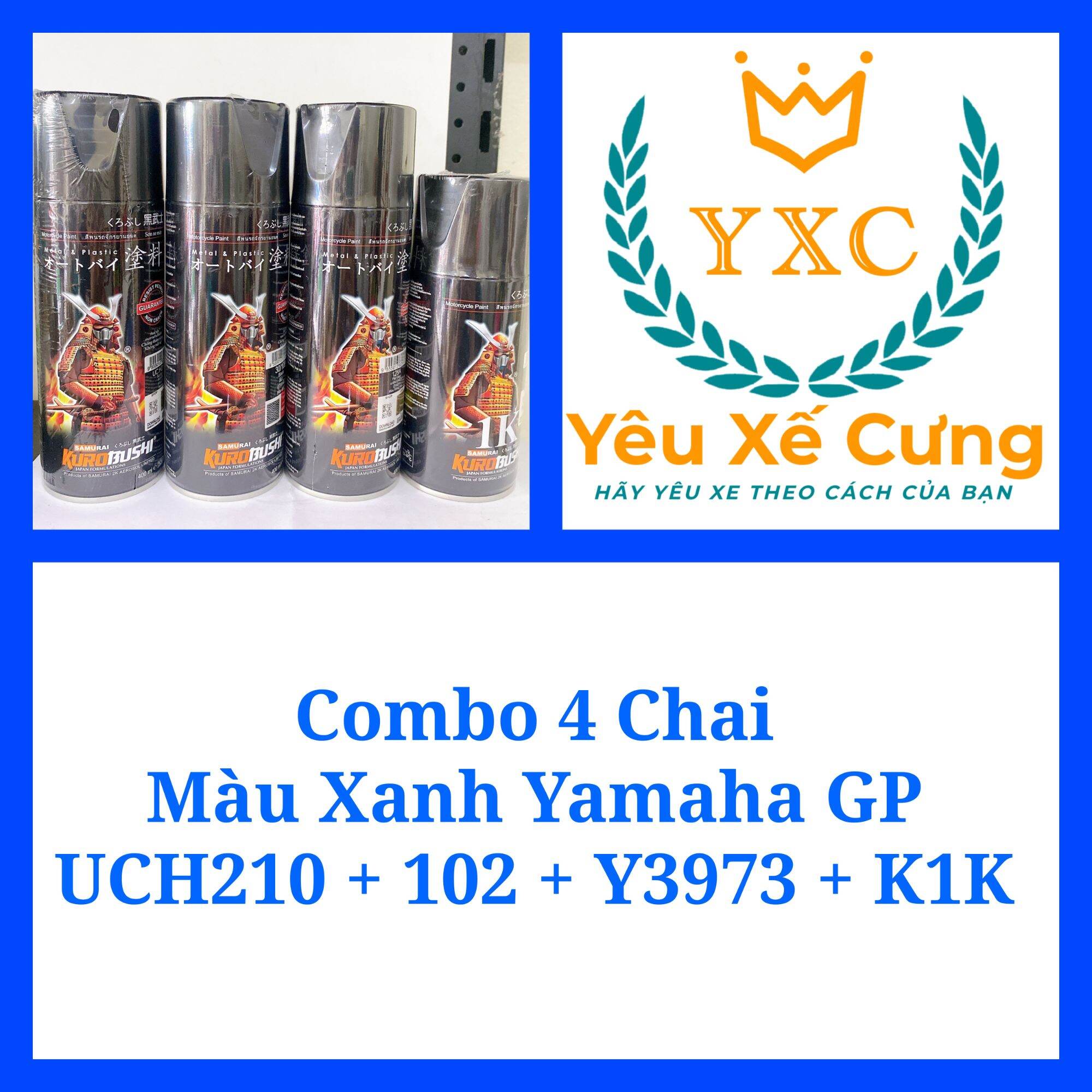 _ uch210+102+y3973+k1k _ combo màu xanh yamaha gp _ chai sơn xịt samurai y3973 màu xanh yamaha gp