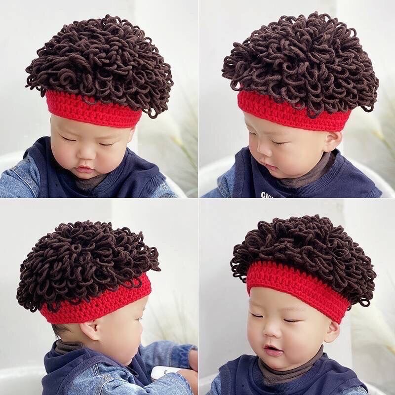 Mũ len nón len tóc xù phối màu phong cách Hàn Quốc cho bé 3 tháng đến 3