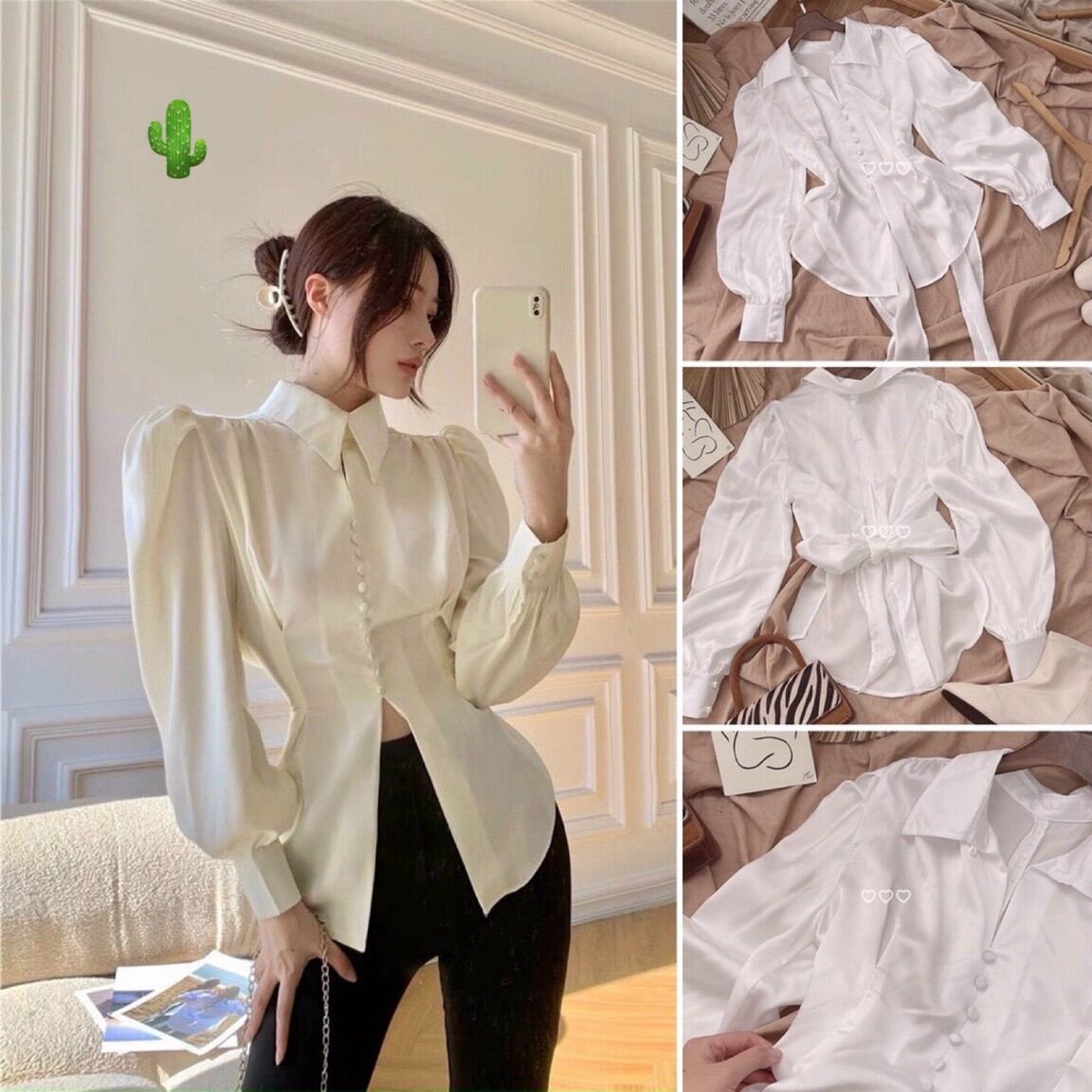 ÁO KIỂU NỮ ÁO SƠ MI PHI LỤA CỘT NƠ SAU FORM 50KG