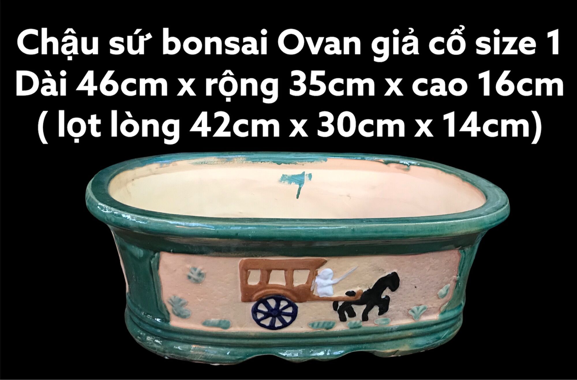 Chậu sứ trồng cây bonsai giả cổ hình ovan size 1