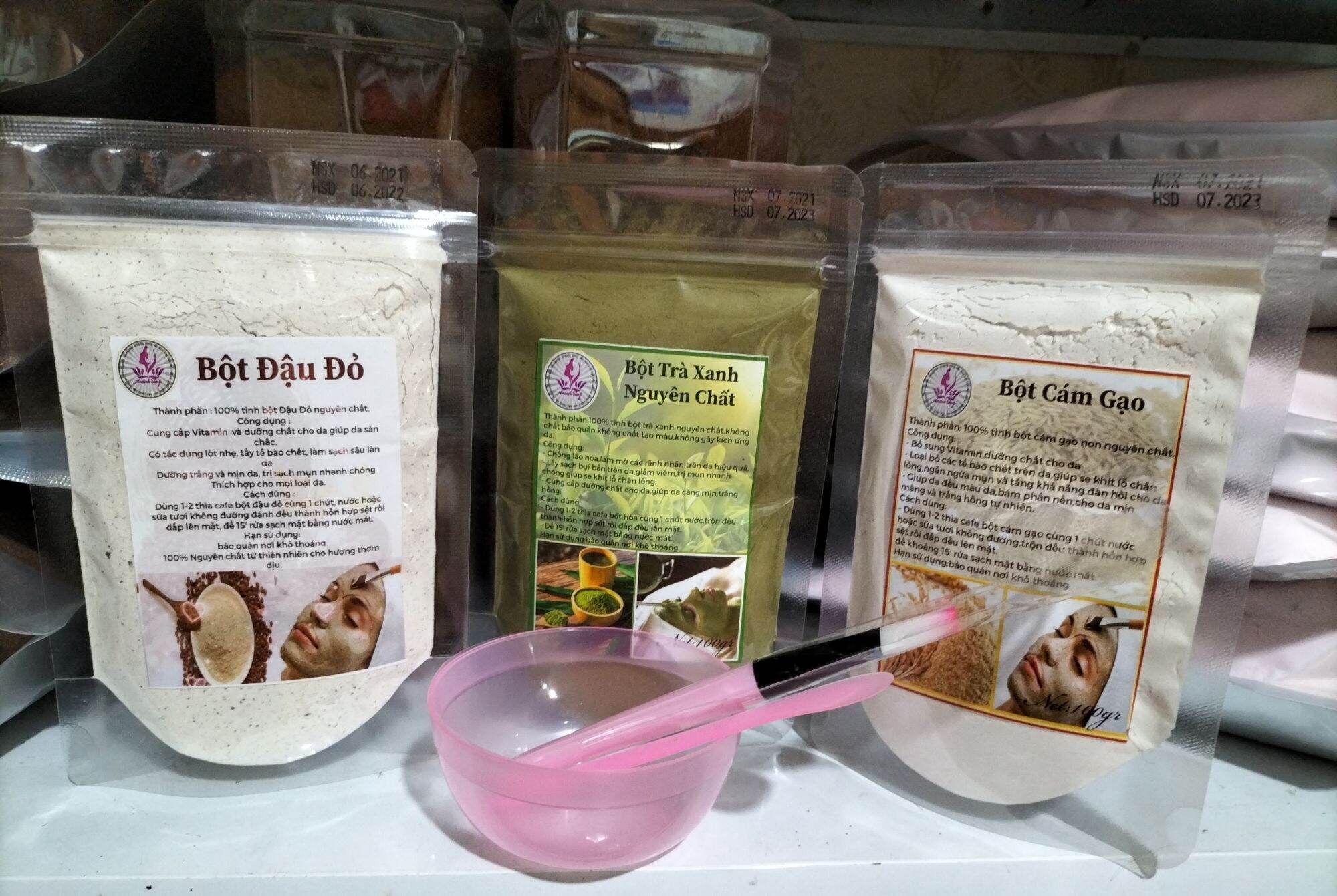 Mặt nạ : bột trà xanh/bột đậu đỏ/bột cám gạo dưỡng trắng da