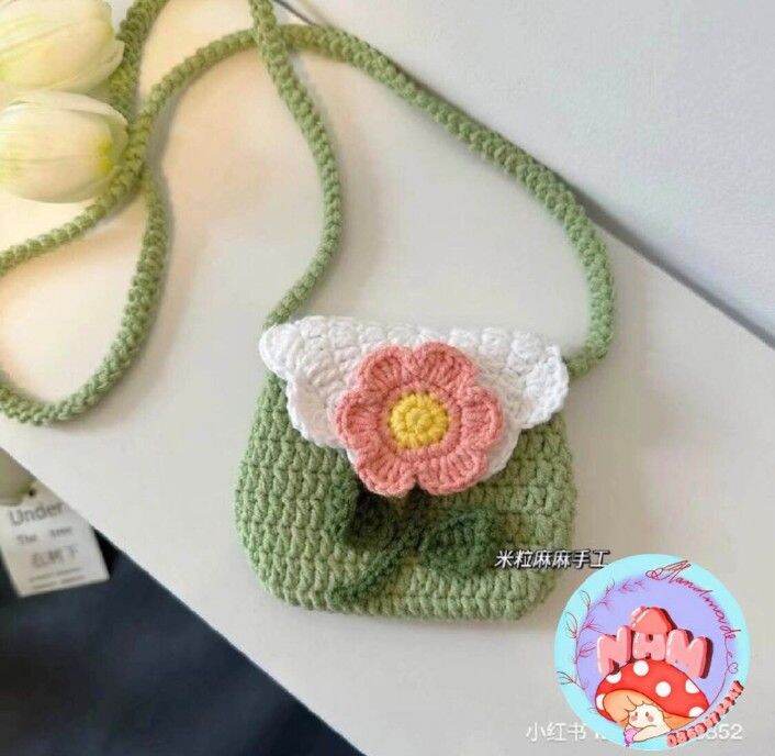 Túi hoa đeo chéo dễ thương bằng len | Nấm Handmade