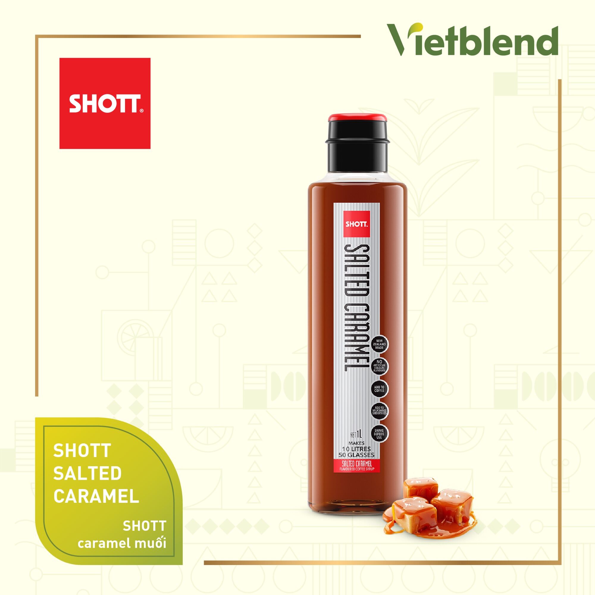 Syrup pha chế SHOTT - Vị Salted Caramel Caramel Muối - Chai 1L