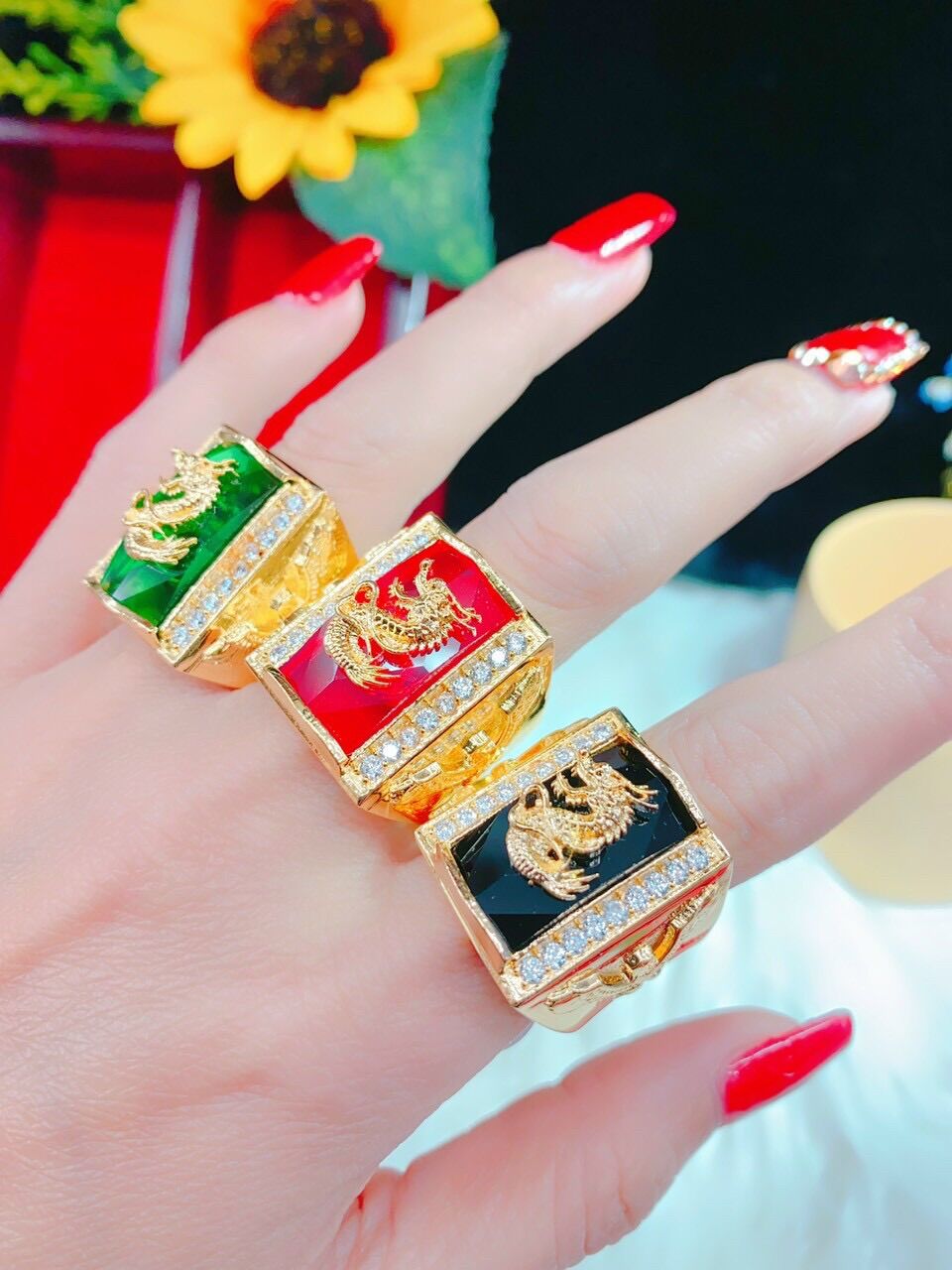 Nhẫn nam mặt rồng đính đá phong thủy mạ vàng 18k mẫu mới về