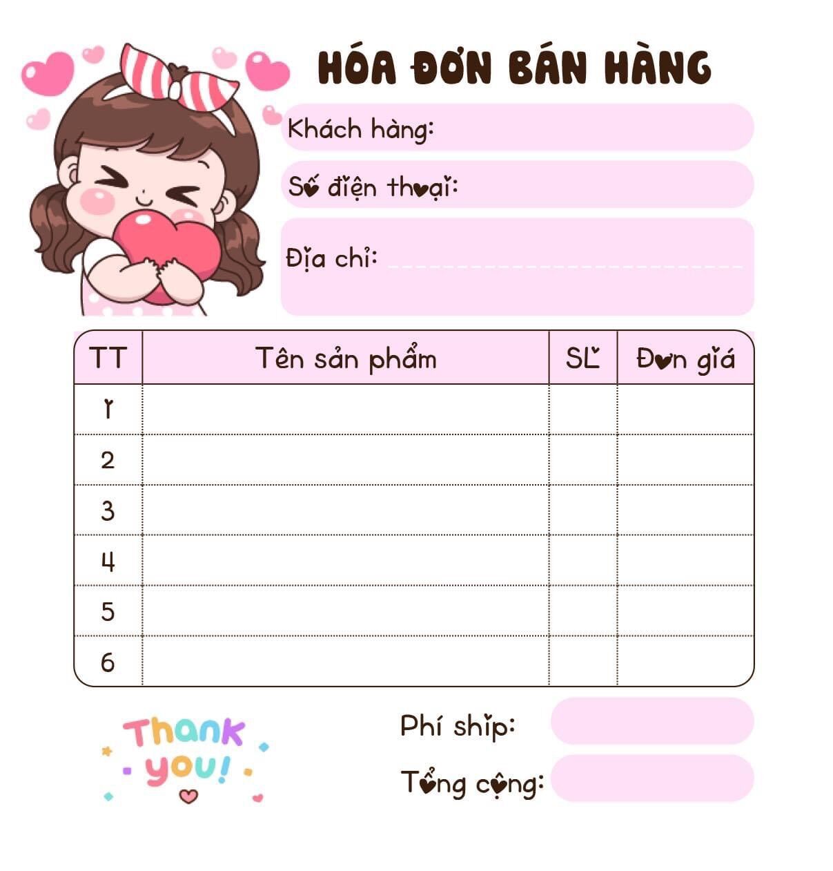 BILL HÓA ĐƠN BÁN HÀNG MINI ( 1 cuốn -100 tờ- 1 LIÊN )