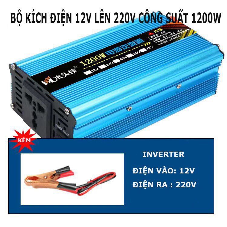 Bộ kich điện chuyển đổi điện 12v lên 220v 1200W inverter