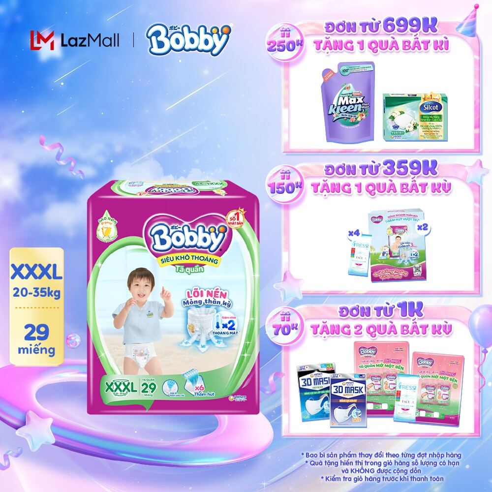 Tã/bỉm quần Bobby Lõi nén thần kỳ 3mm - XXXL29