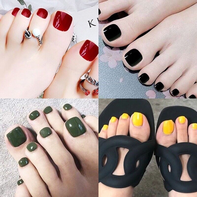 Bộ 24 Móng Chân Giả Màu Trơn Bóng Kèm Keo Dán