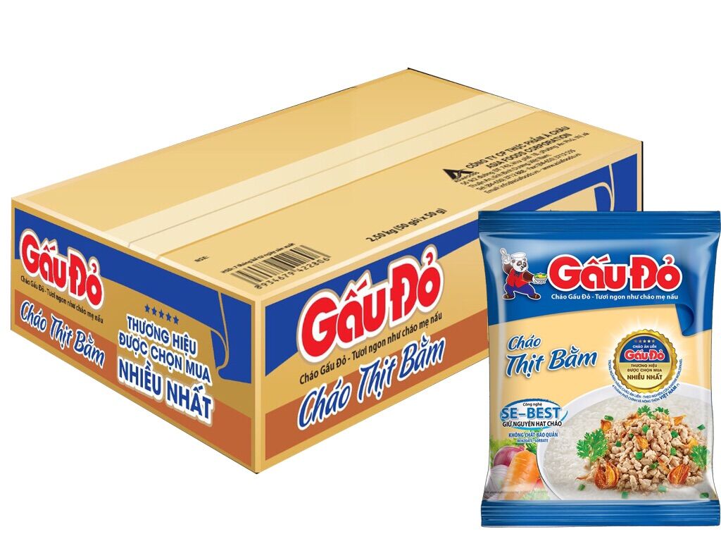 Thùng 50 gói Cháo Gấu Đỏ - Cháo thịt bằm 50gr